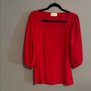 Square Neck Puff Sleeve Top in Red - CozyMonday